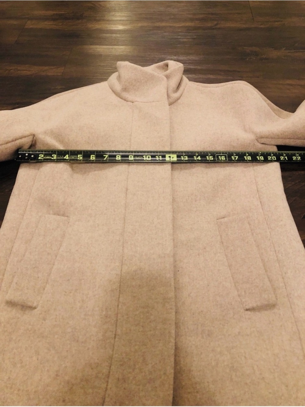 J.Crew Tan Beige Stand Collar Wool Blend Mid Length City Coat Women size 6 - Picture 11 of 14